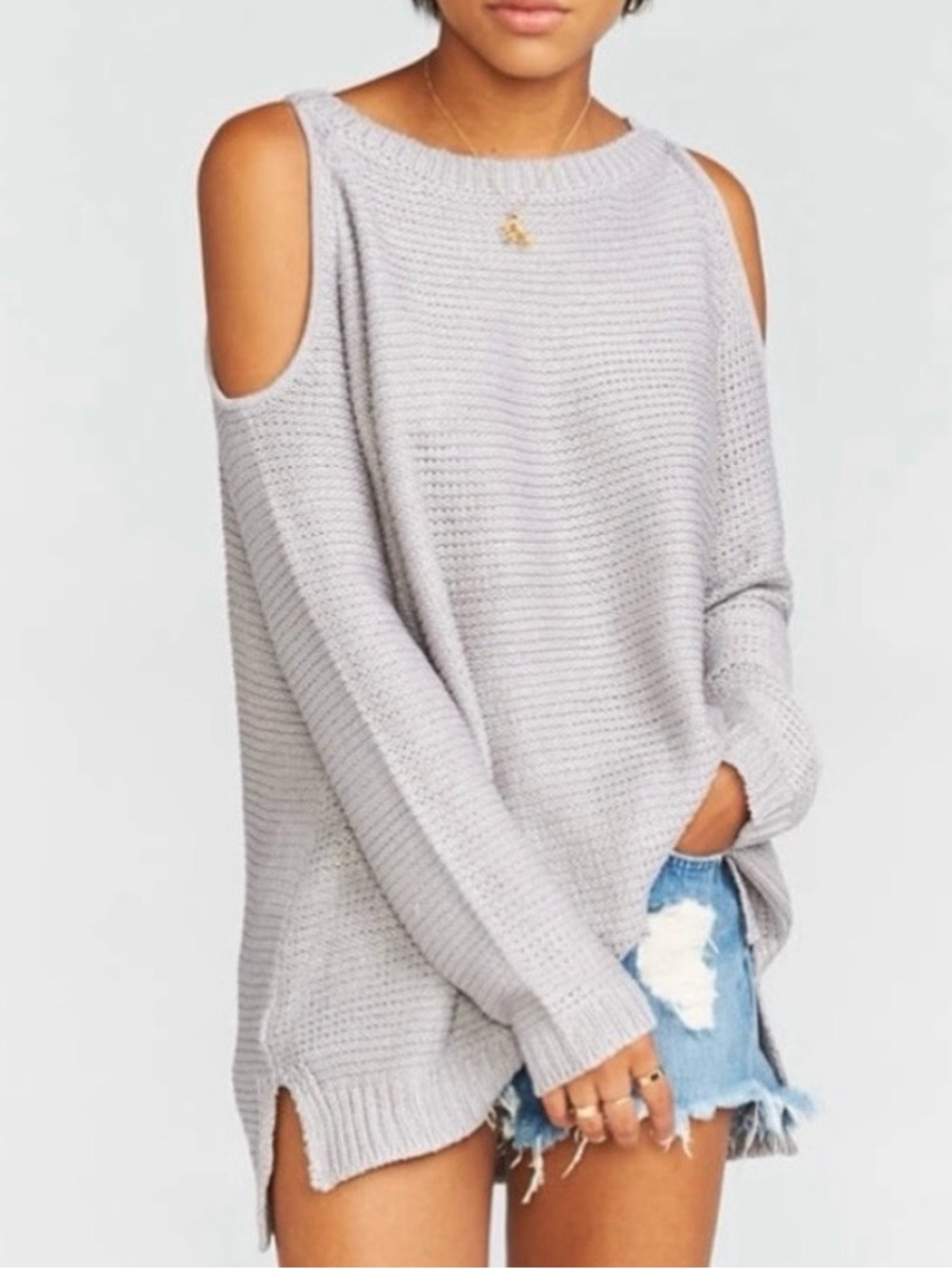 Show Me Your MuMu Shiver Shoulder Saltwater Knit Sweater Grey Size Small